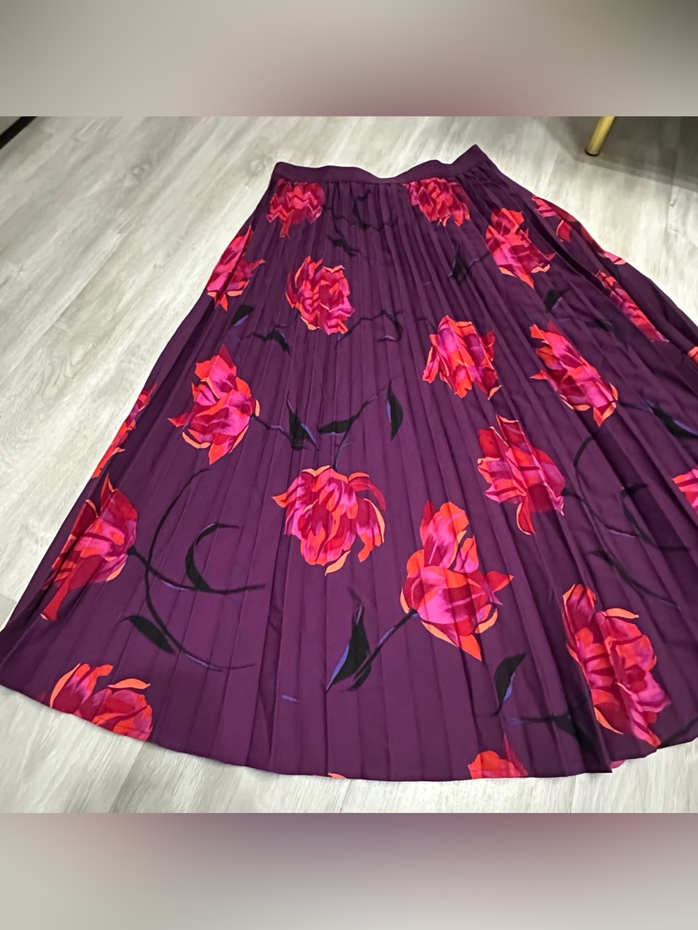 A New Day Purple Pink Orange Tropical Floral Pleated MIDI Skirt Sz M - Picture 4 of 8